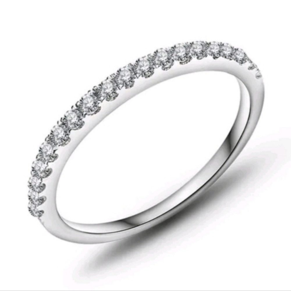 Sterling Silver & Simulated Pavè Diamond 1/2 Eternity Ring